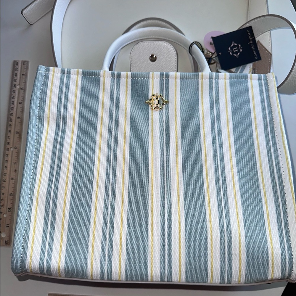 Nanette Lepore Blue and White Striped Tote Bag